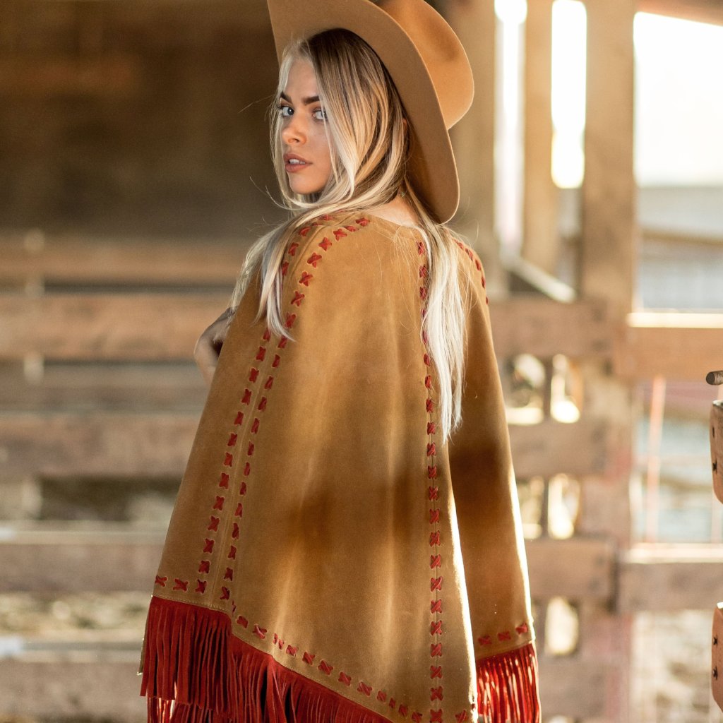 Babe Suede Cape - Carmel & Red - Western & Co.