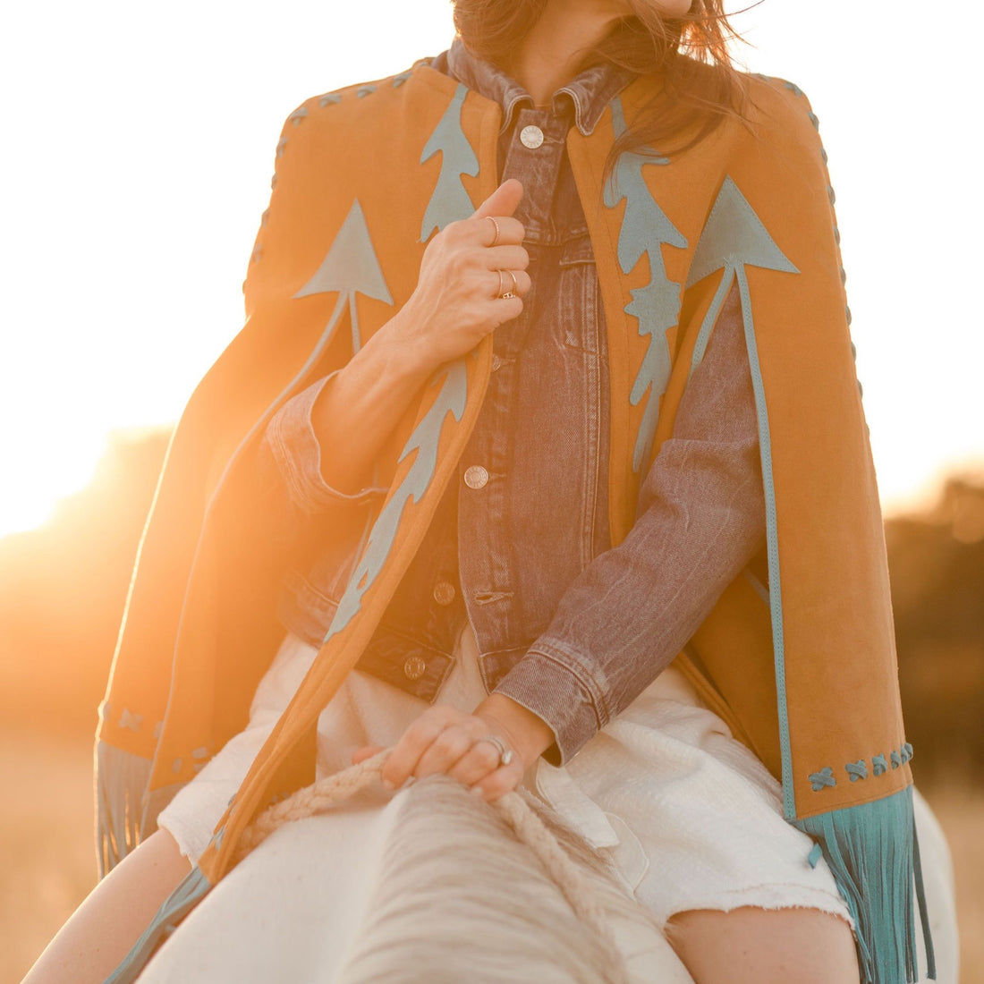 Babe Suede Cape - Turquoise & Carmel - Western & Co.