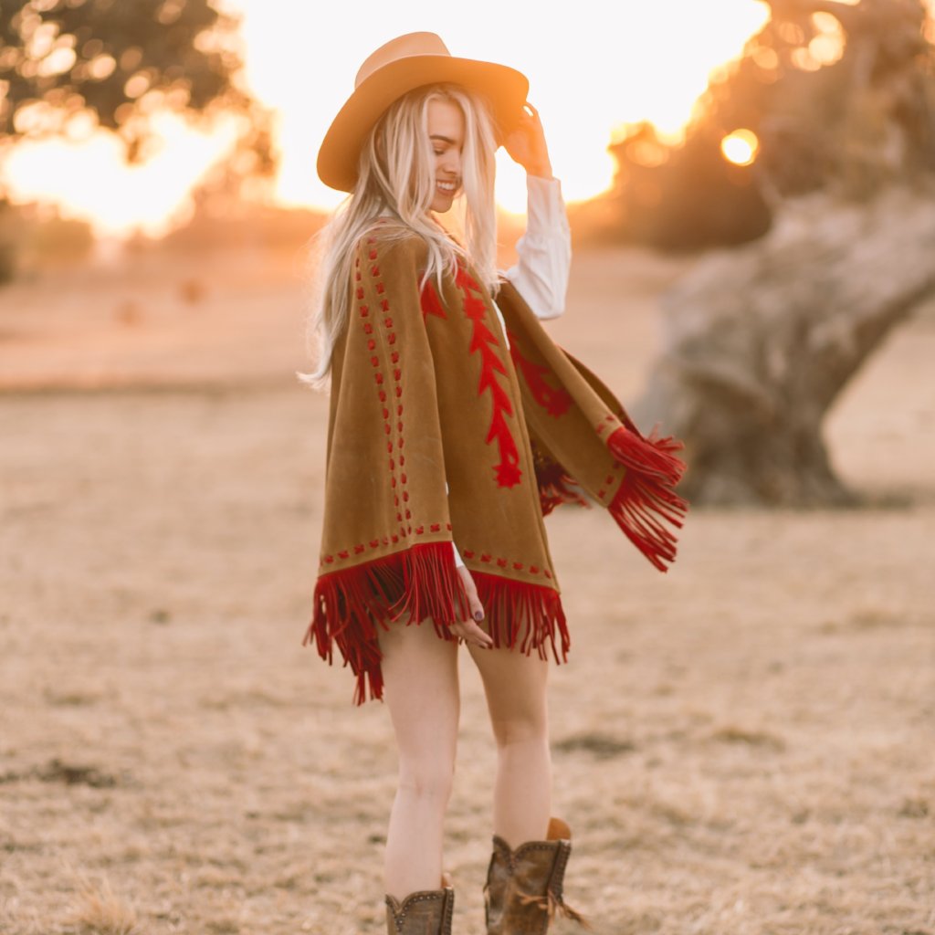 Babe Suede Cape - Carmel & Red - Western & Co.