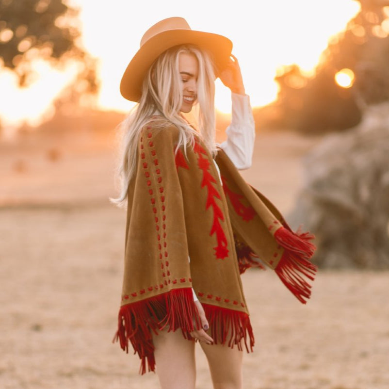 Babe Suede Cape - Carmel & Red - Western & Co.