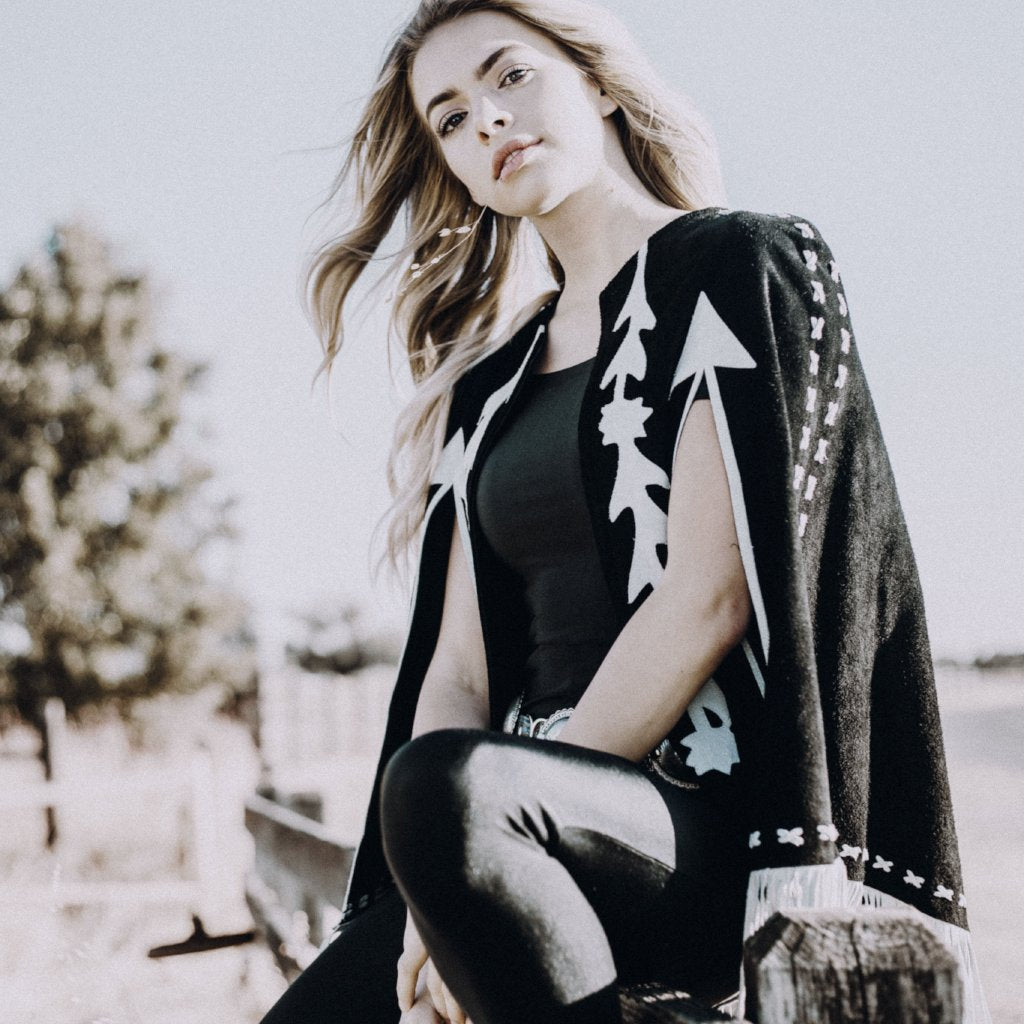 Babe Suede Cape - Black & White - Western & Co.