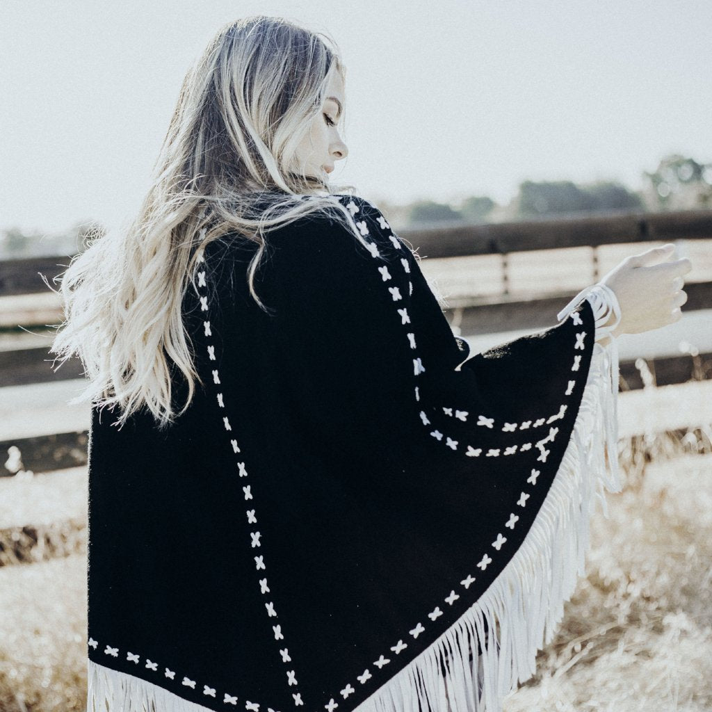 Babe Suede Cape - Black & White - Western & Co.