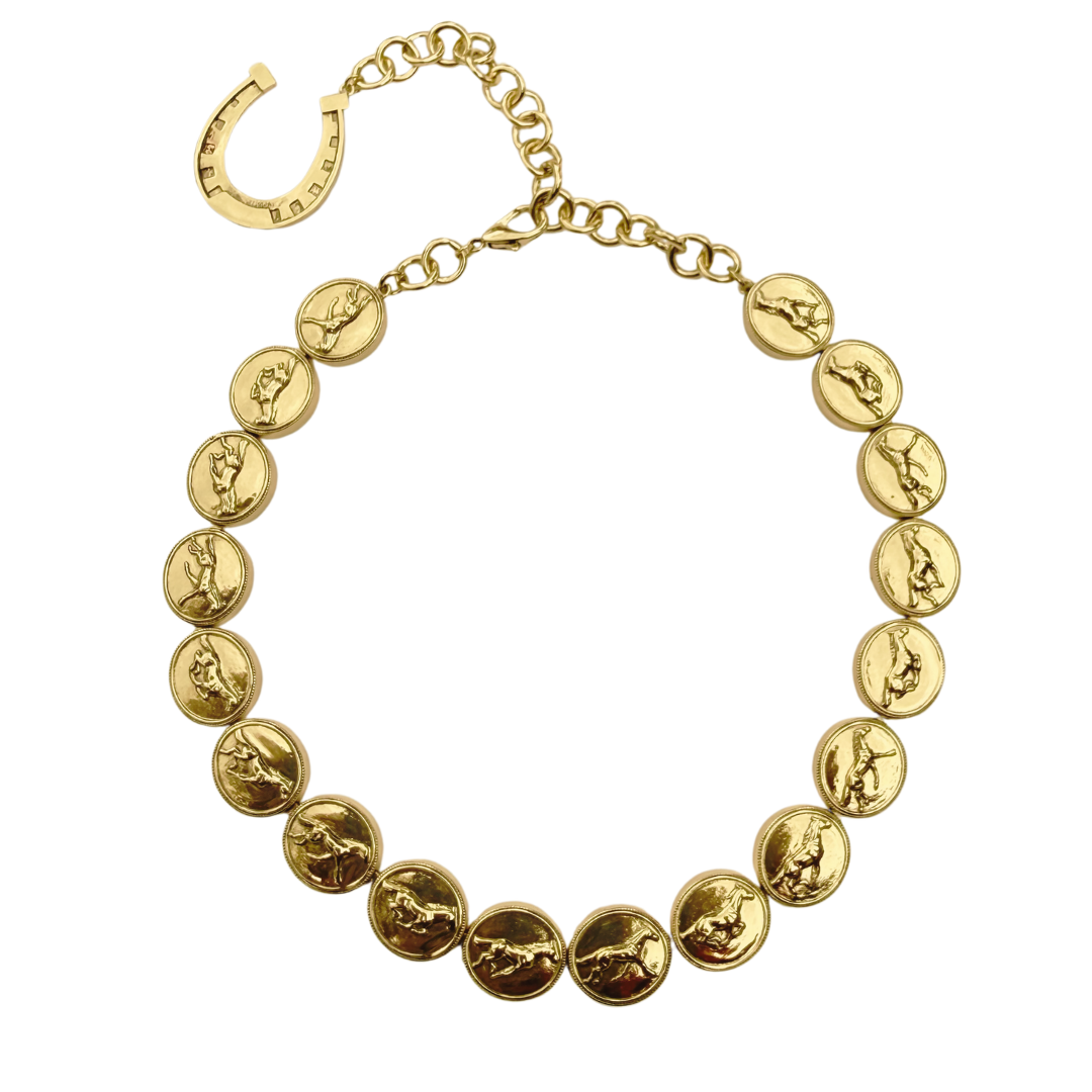 Running Horse Medallion Necklace- Gold