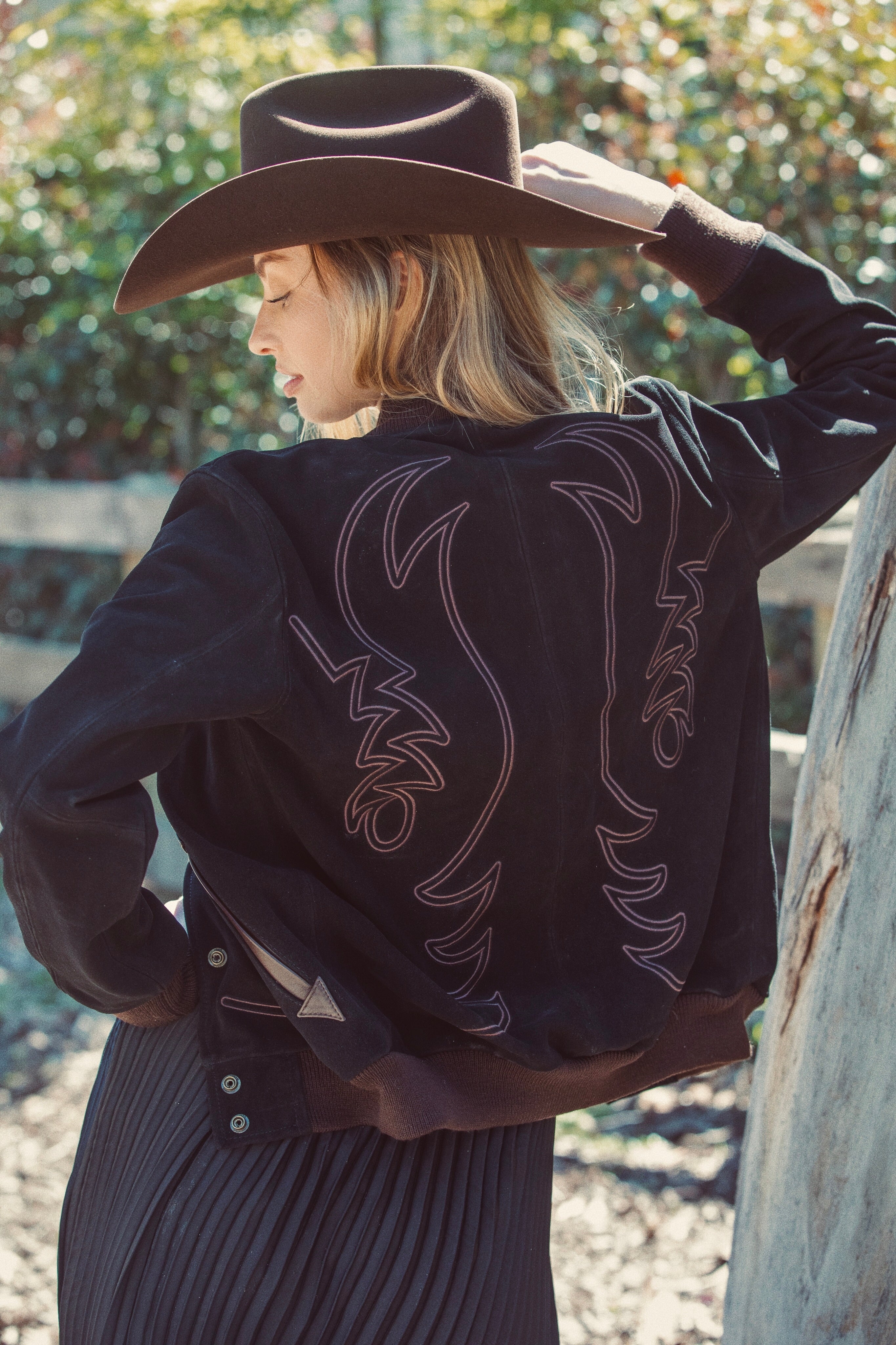 Embroidered Bomber Jacket- Black– Western & Co.
