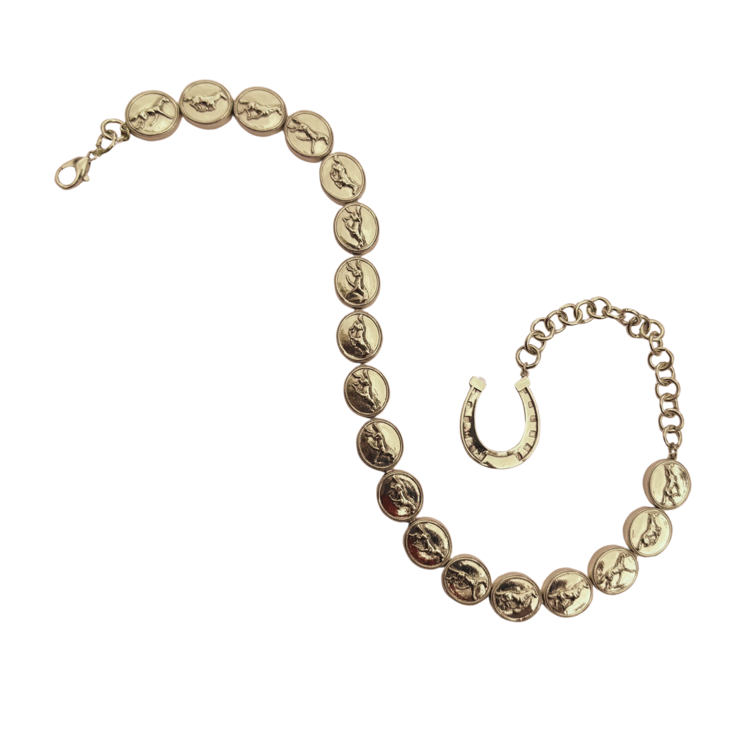 Running Horse Medallion Necklace- Gold