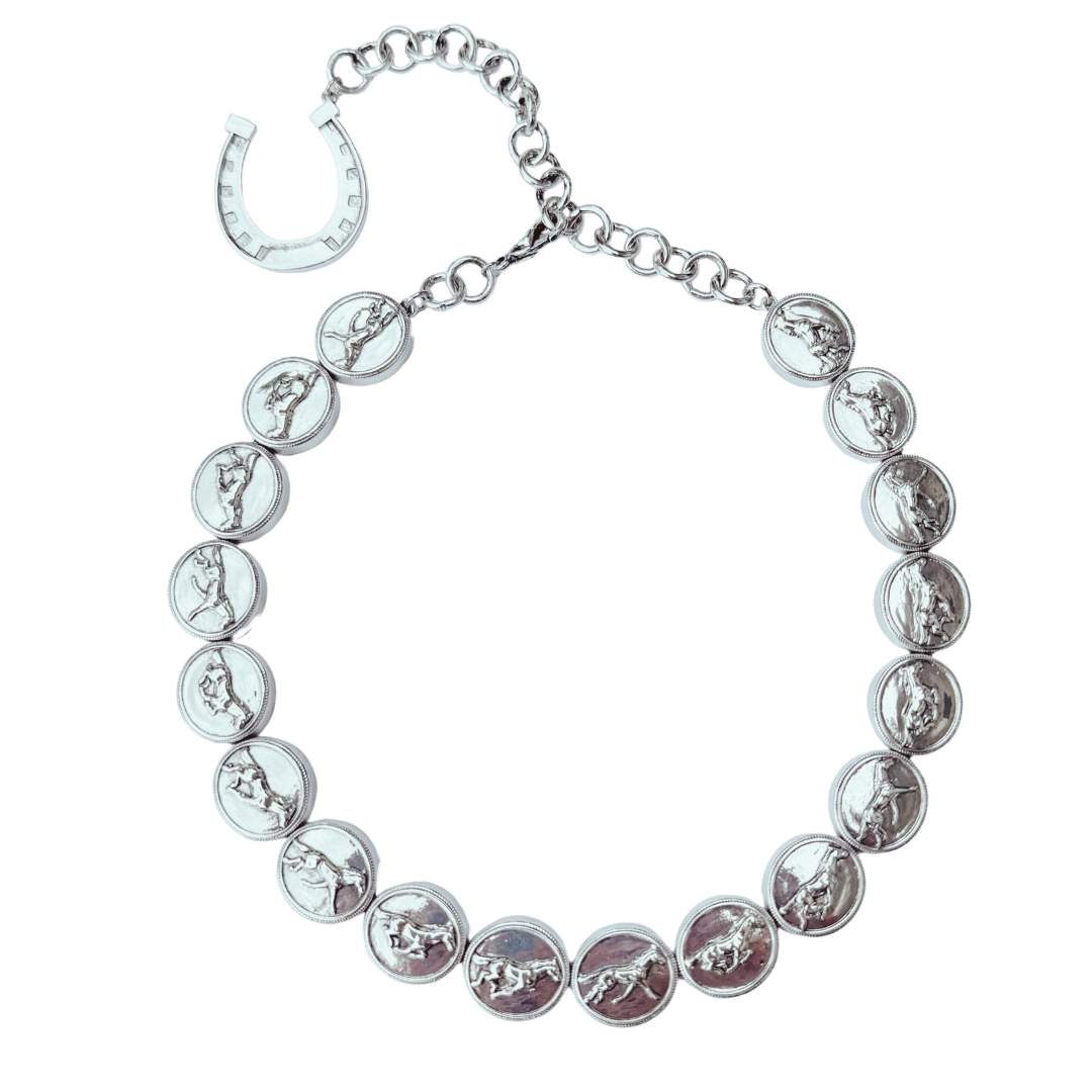Running Horse Medallion Necklace- Silver