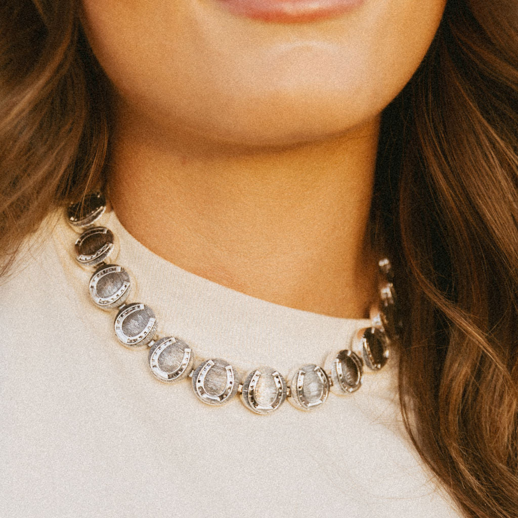 Horseshoe Medallion Necklace- Silver
