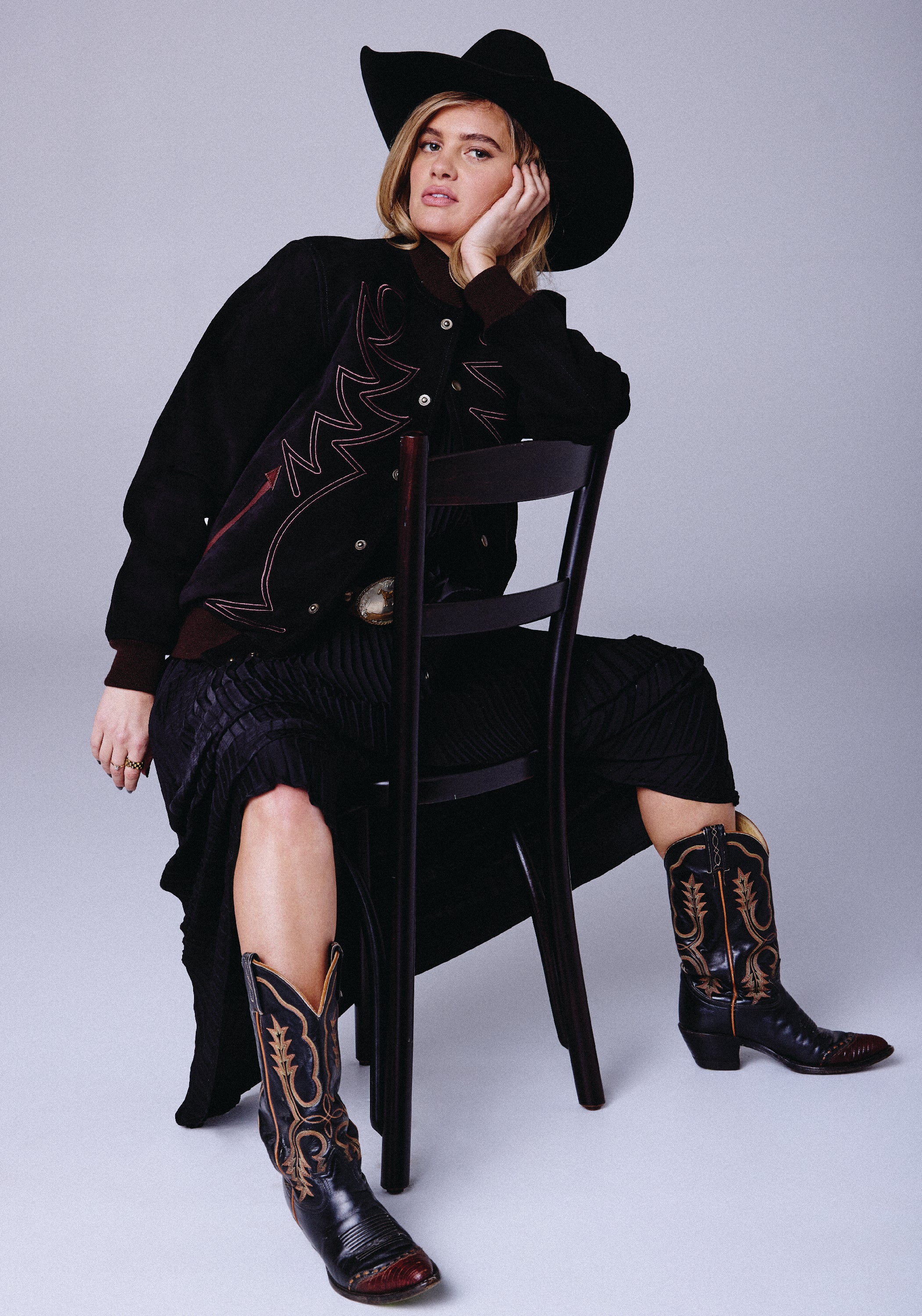 Embroidered Bomber Jacket- Black– Western & Co.