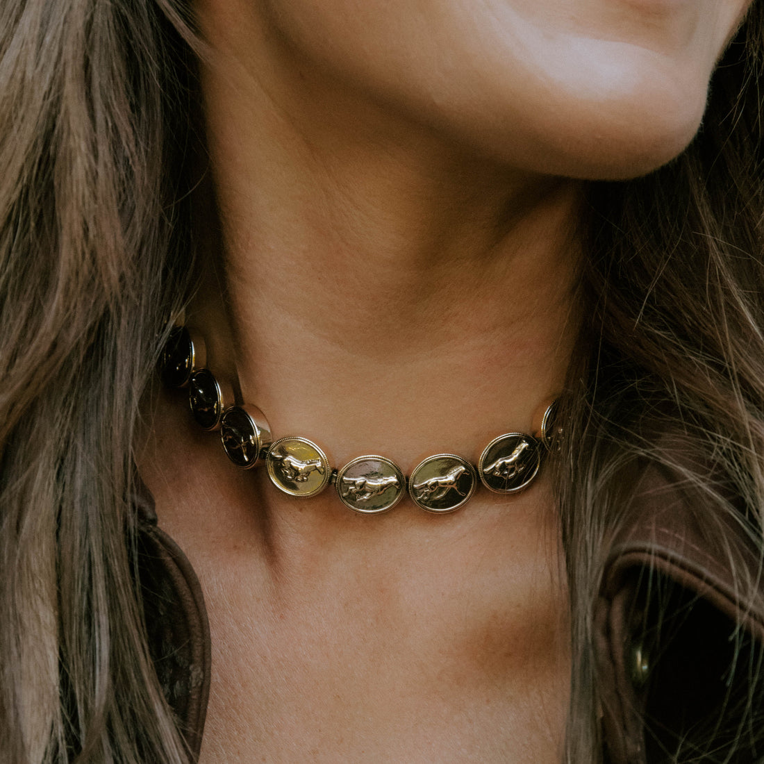 Running Horse Medallion Necklace- Gold