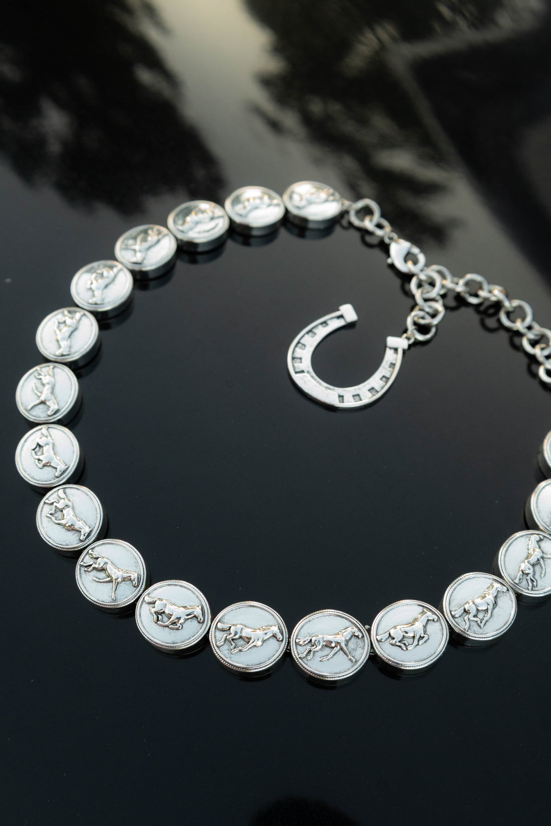 Running Horse Medallion Necklace- Silver