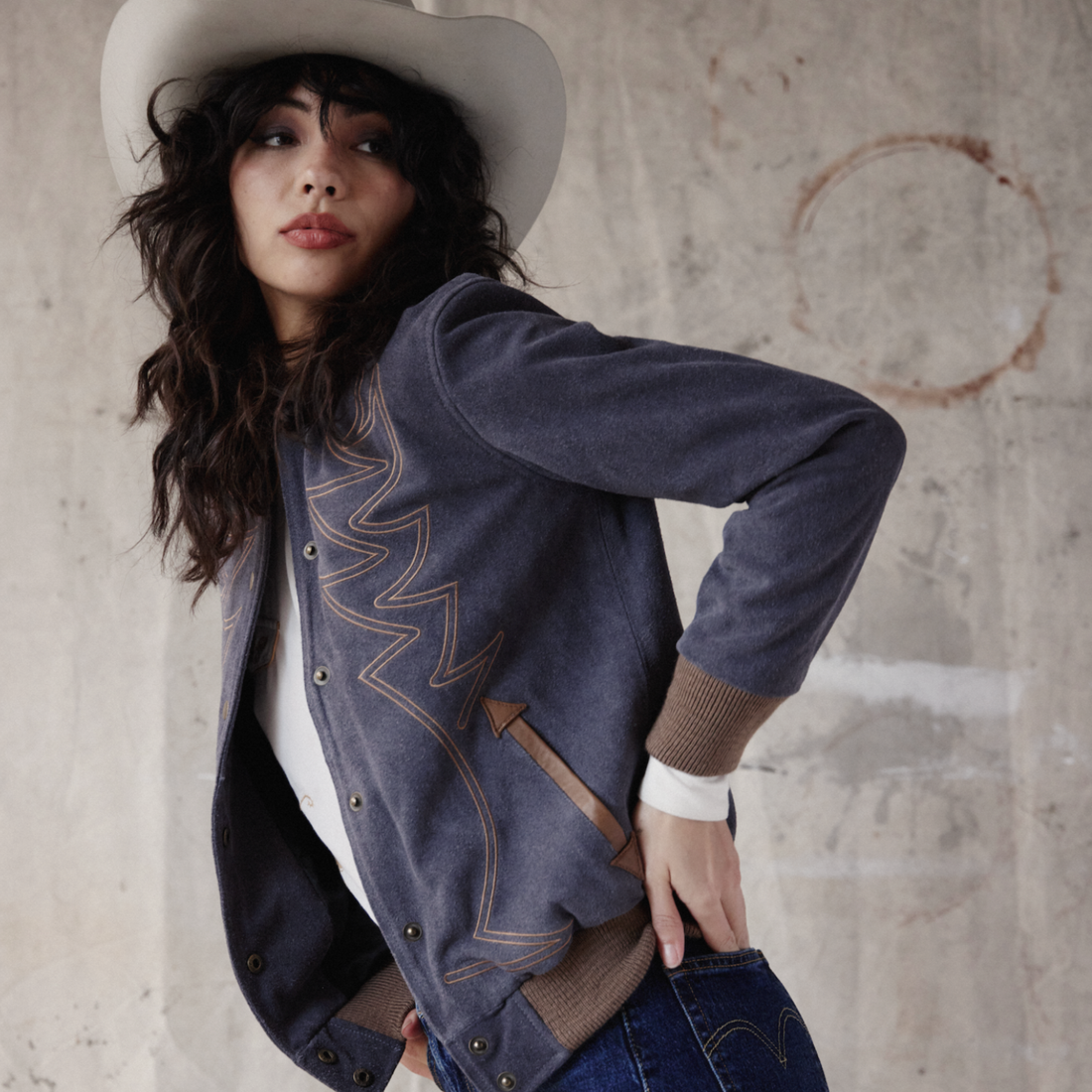 Blue Jean Baby Embroidered Bomber