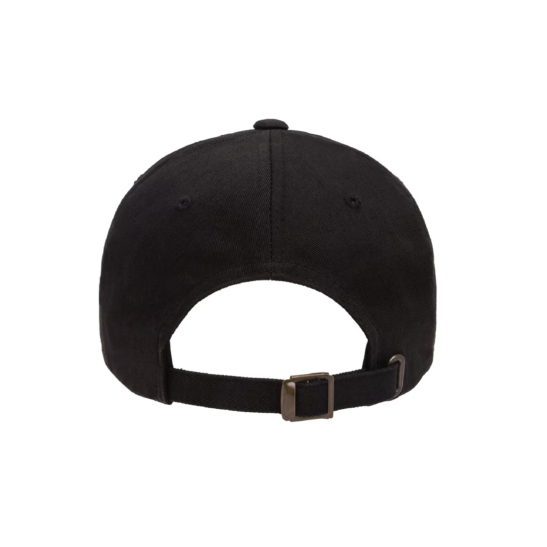 back of black low profile cotton hat