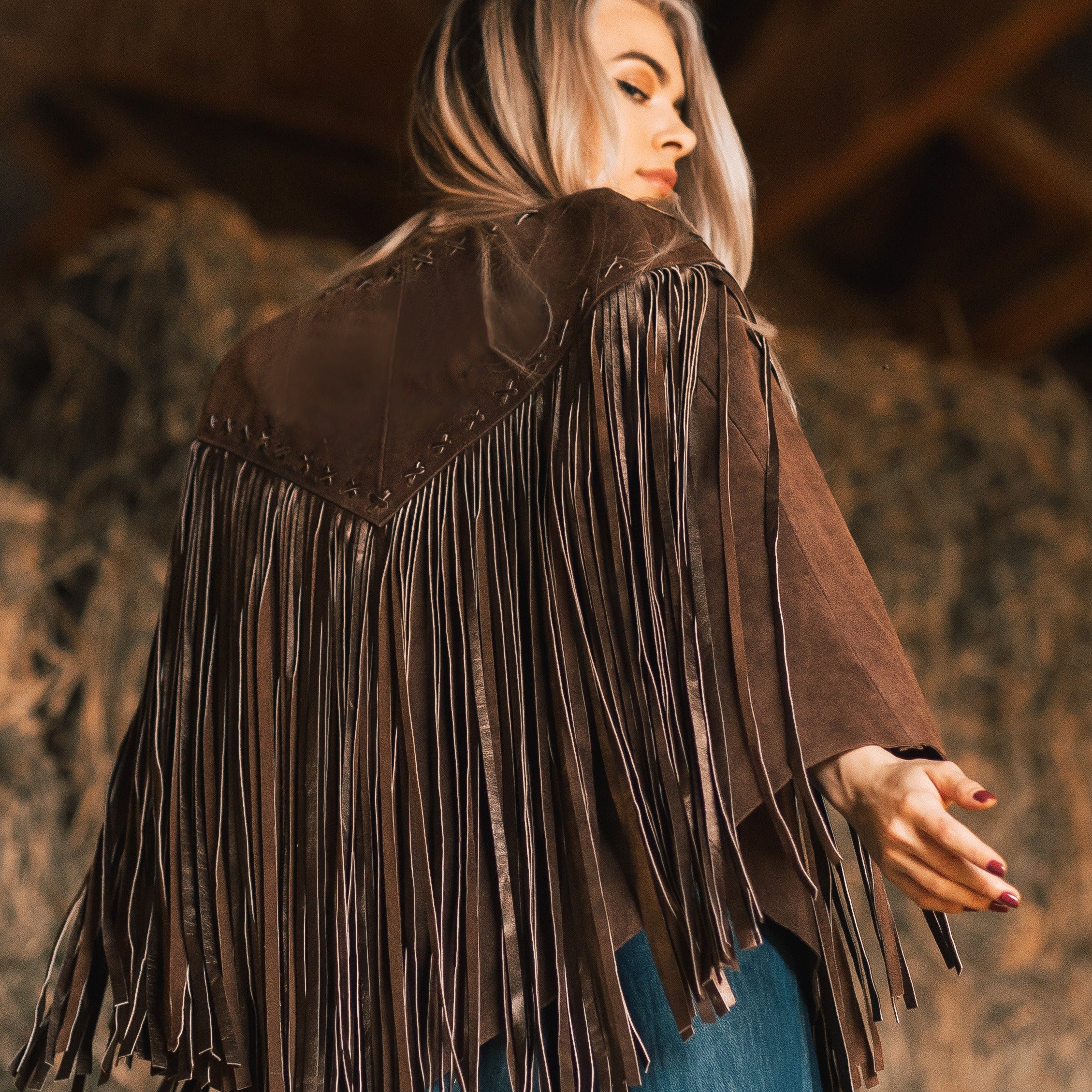Full Fringe Metallic Cape– Western & Co.