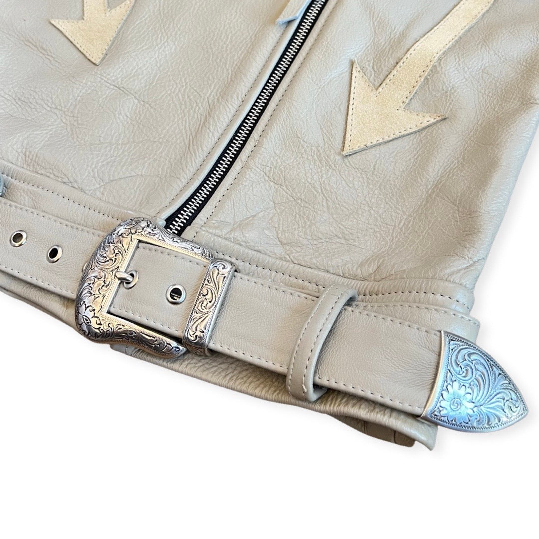 Bone Biker Jacket - Bone leather with silver buckle - Western & Co.