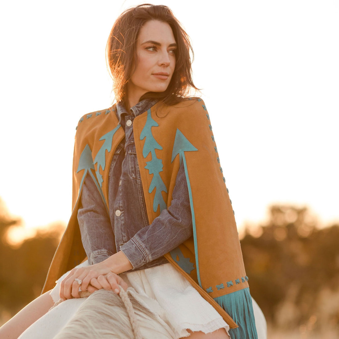 Babe Suede Cape - Turquoise & Carmel - Western & Co. 