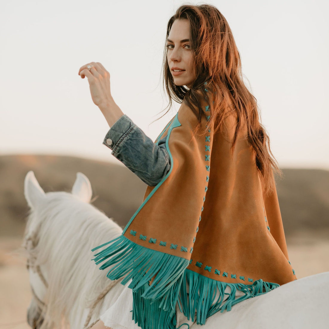 Babe Suede Cape - Carmel & Turquoise