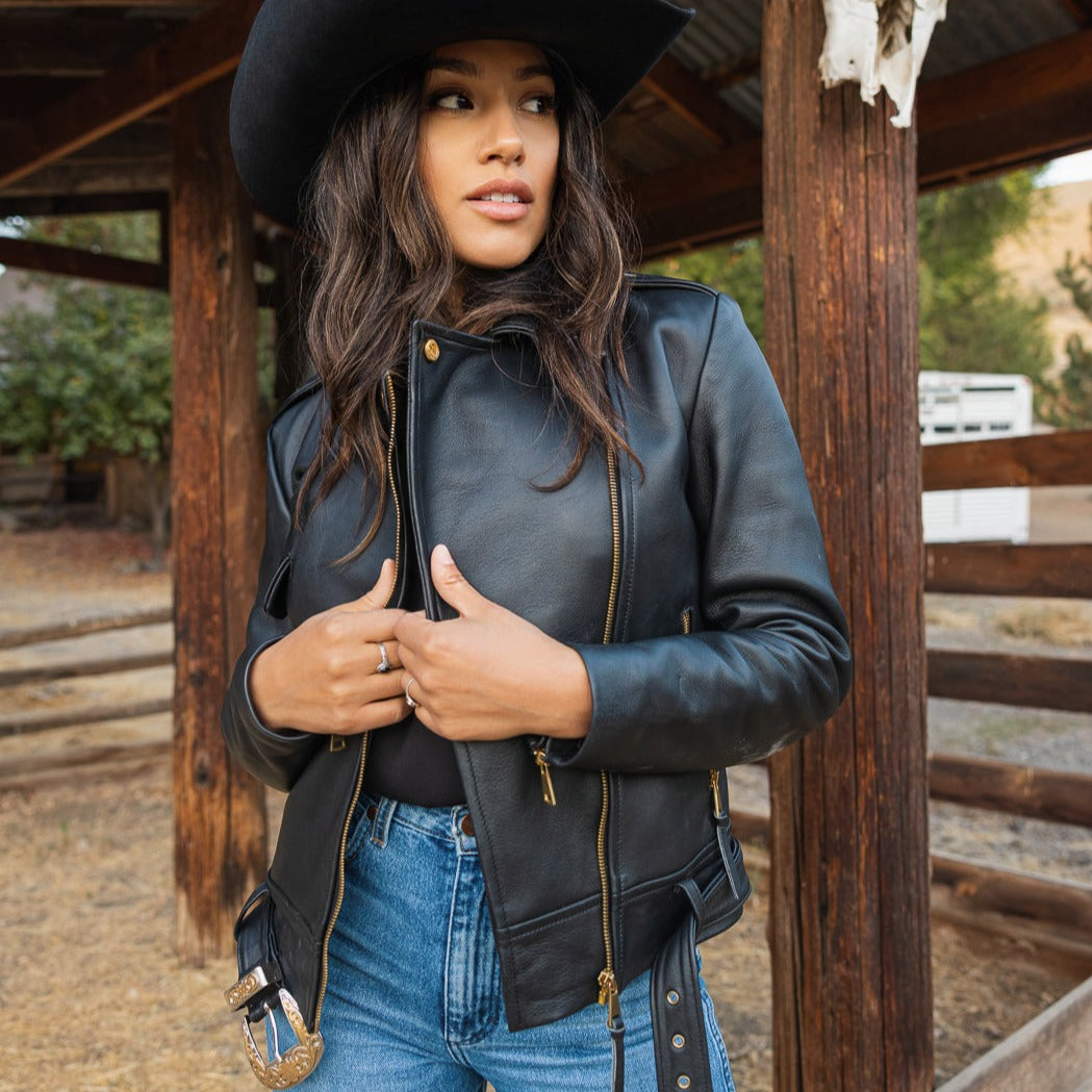 Western leather jacket outlet womens