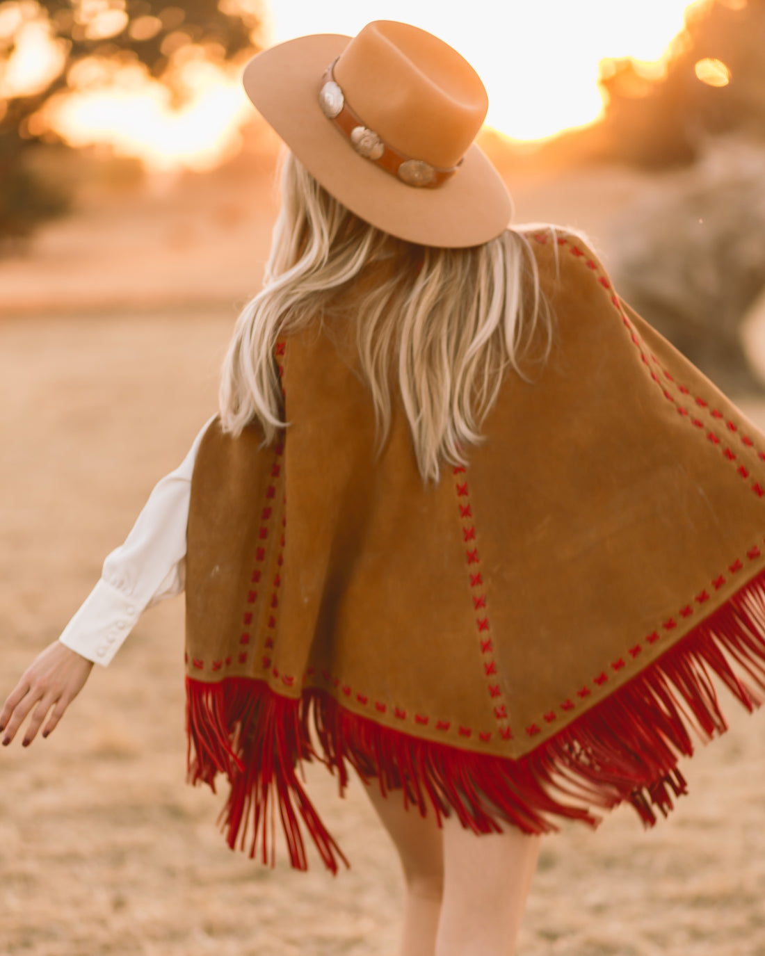 Babe Suede Cape - Carmel & Red - Western & Co.