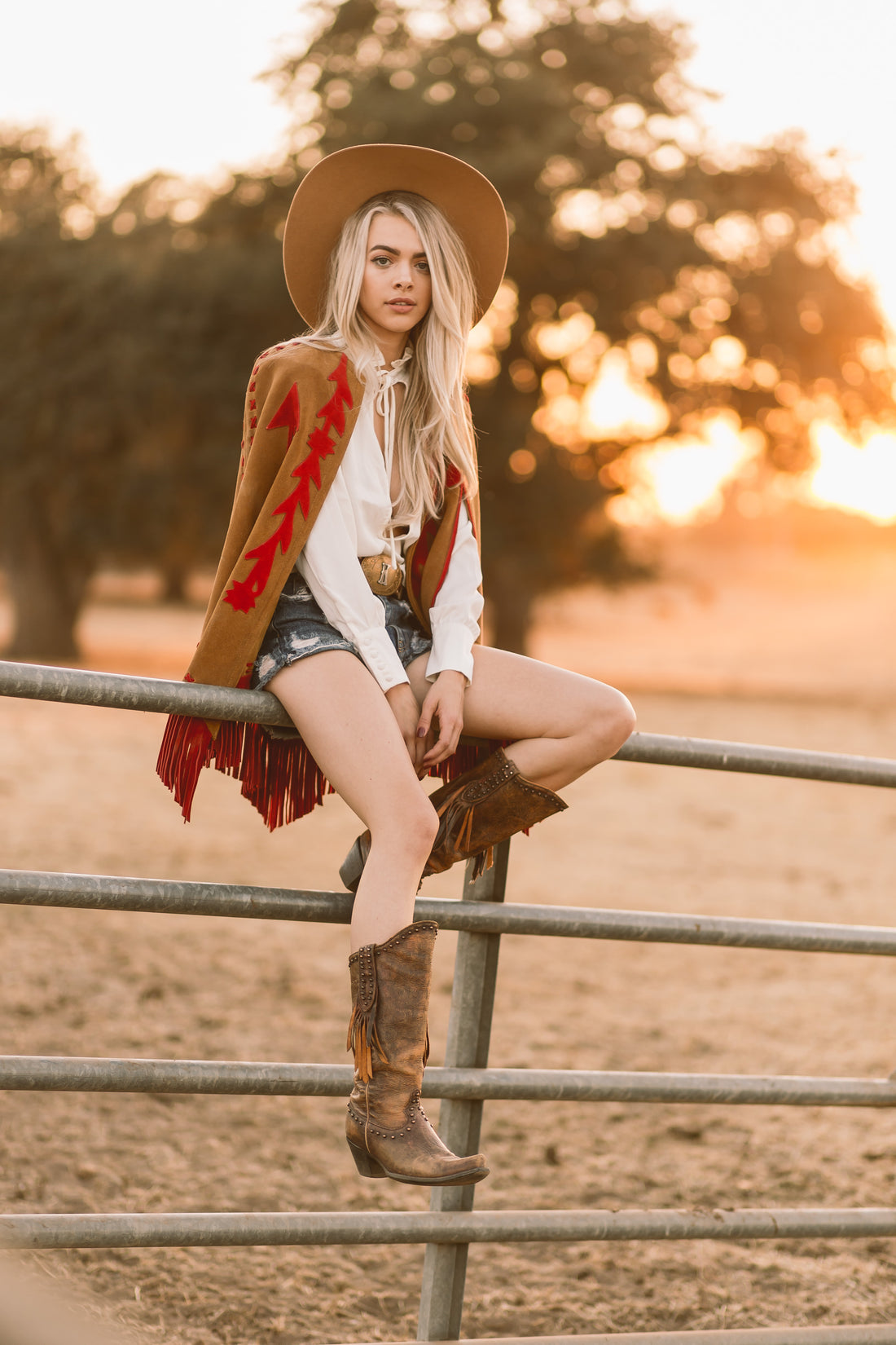  Babe Suede Cape - Carmel & Red - Western & Co.